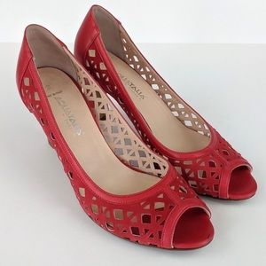 Aquatalia Red Leather Cut Out Heels